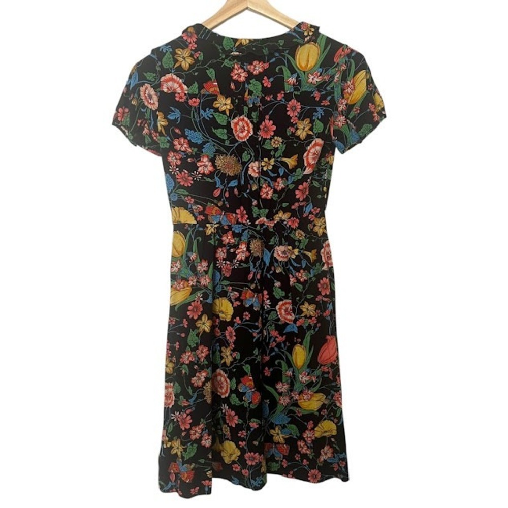 Anthropologie Maeve Black Floral Collared Shirt Button Short Sleeve Mini Dress 0 - Picture 2 of 5